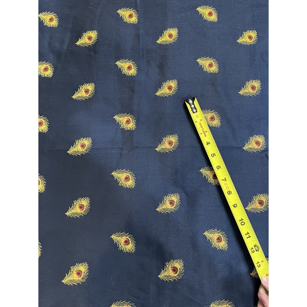Royal Blue Brocade Peacock Feathers Jacquard Rayon Silk Fabric By The Yard
